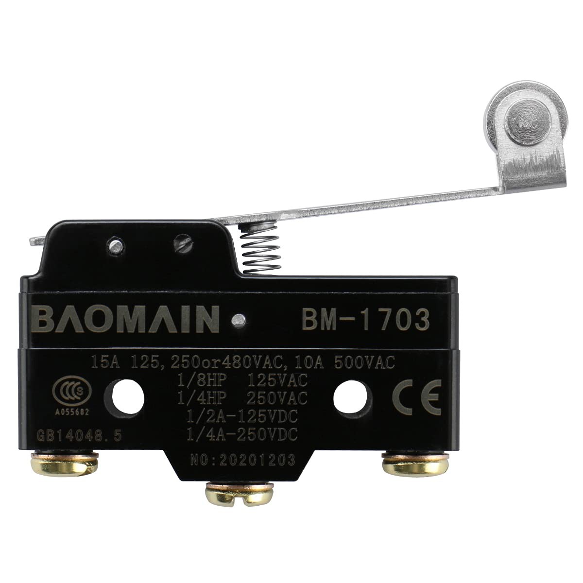Baomain Micro Switch BM-1703 (TM-1703) Long Hinge Roller Lever AC 380V Black