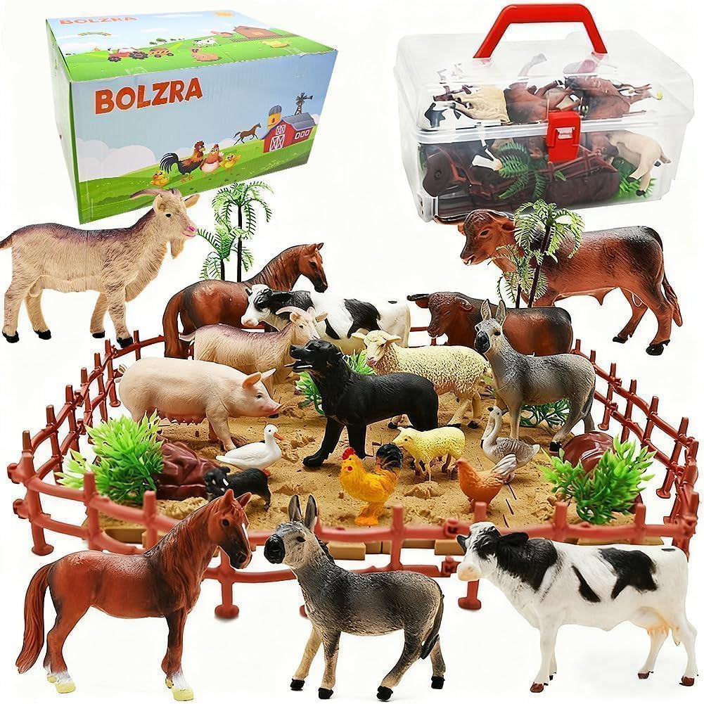 Farm Animal Figurines Playset 53 Pcs Plastic Toys Fences Blocks Kids