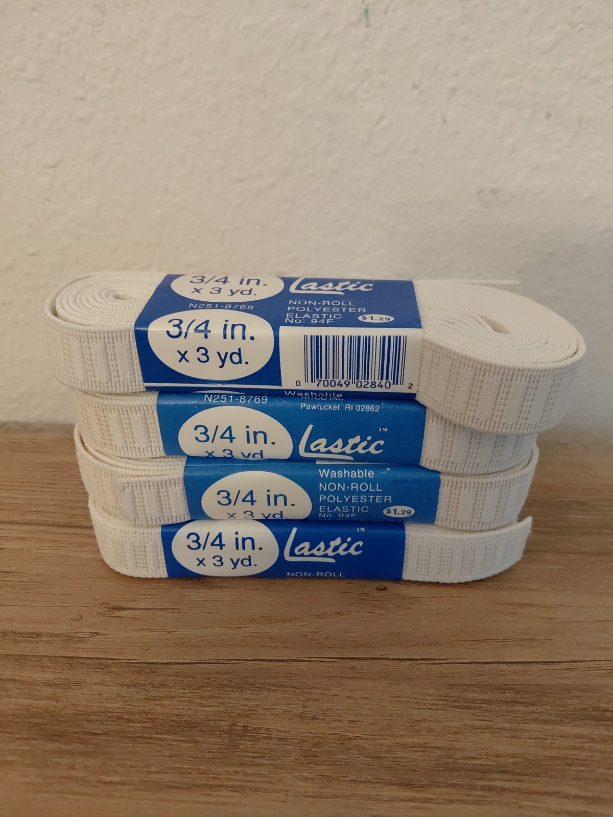 Lot (4) Lastic 3/4 In. x 3 Yards Non-Roll Polyester Elastic No. 94F
