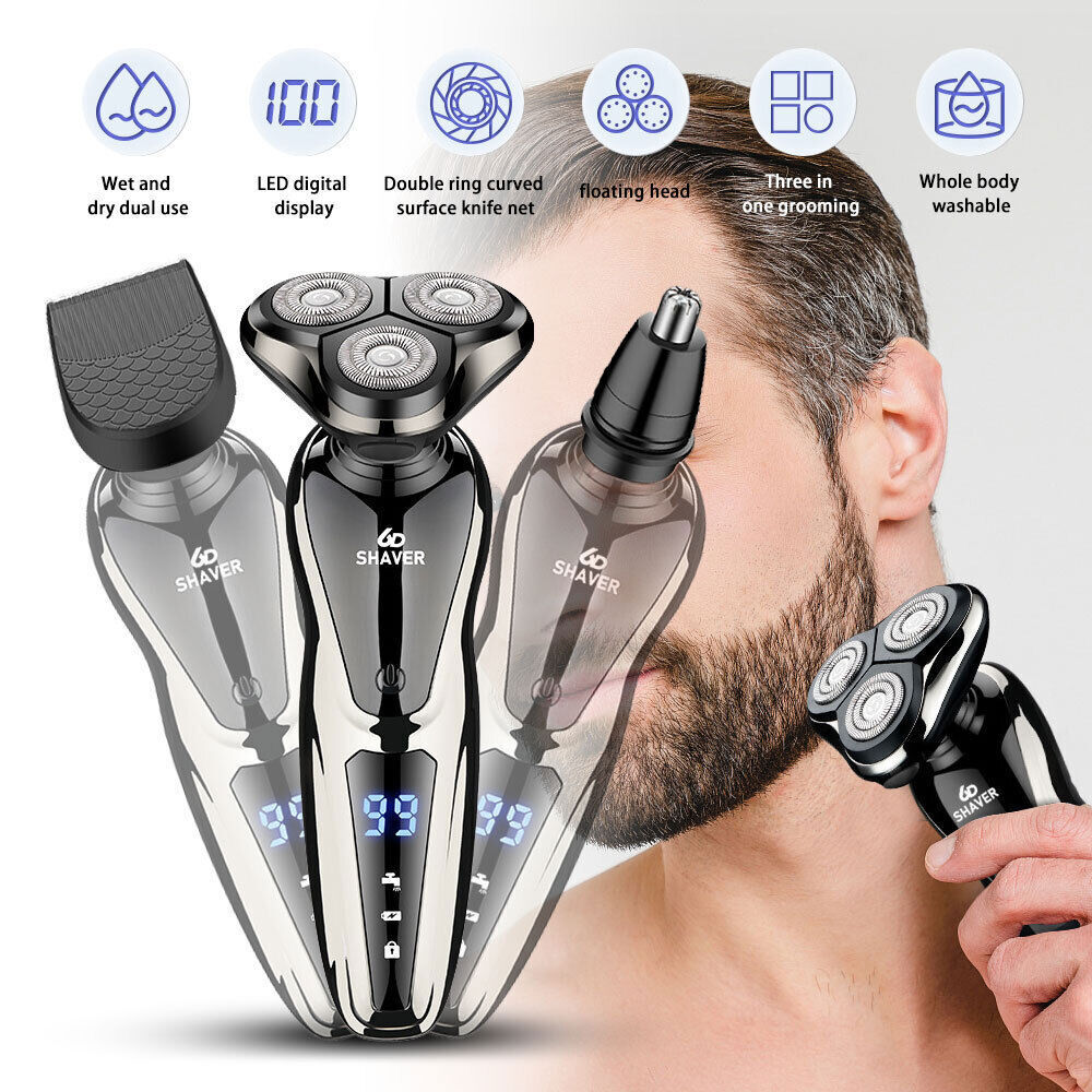 Electric Wet/Dry Razor Men USB Rechargeable Rotary Shaver Beard Trimmer Shaving