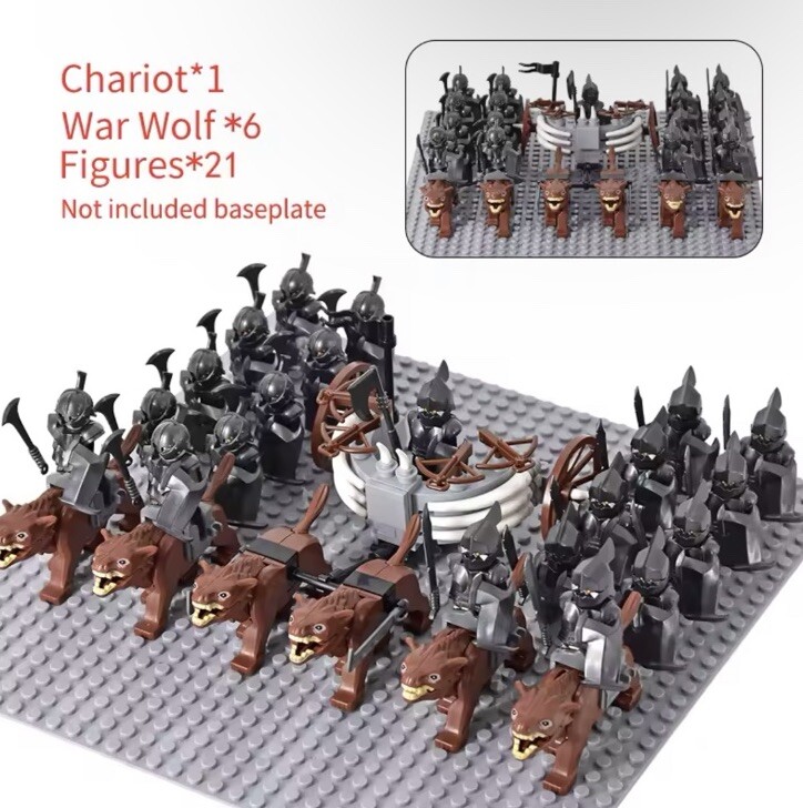 21 Lego Lord of the Rings CUSTOM Uruk-hai Orc Minifigs Army Orc Wolves Chariot