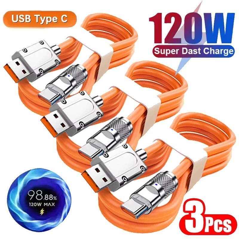 3 Pack 120W USB C Fast Charge Cable Liquid Silicone Type C Charger Cord