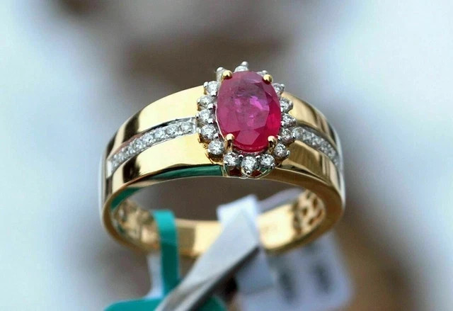 2.10Ct Oval Lab Created Pink Ruby Womens Engagement Ring 14k Yellow Gold Plated