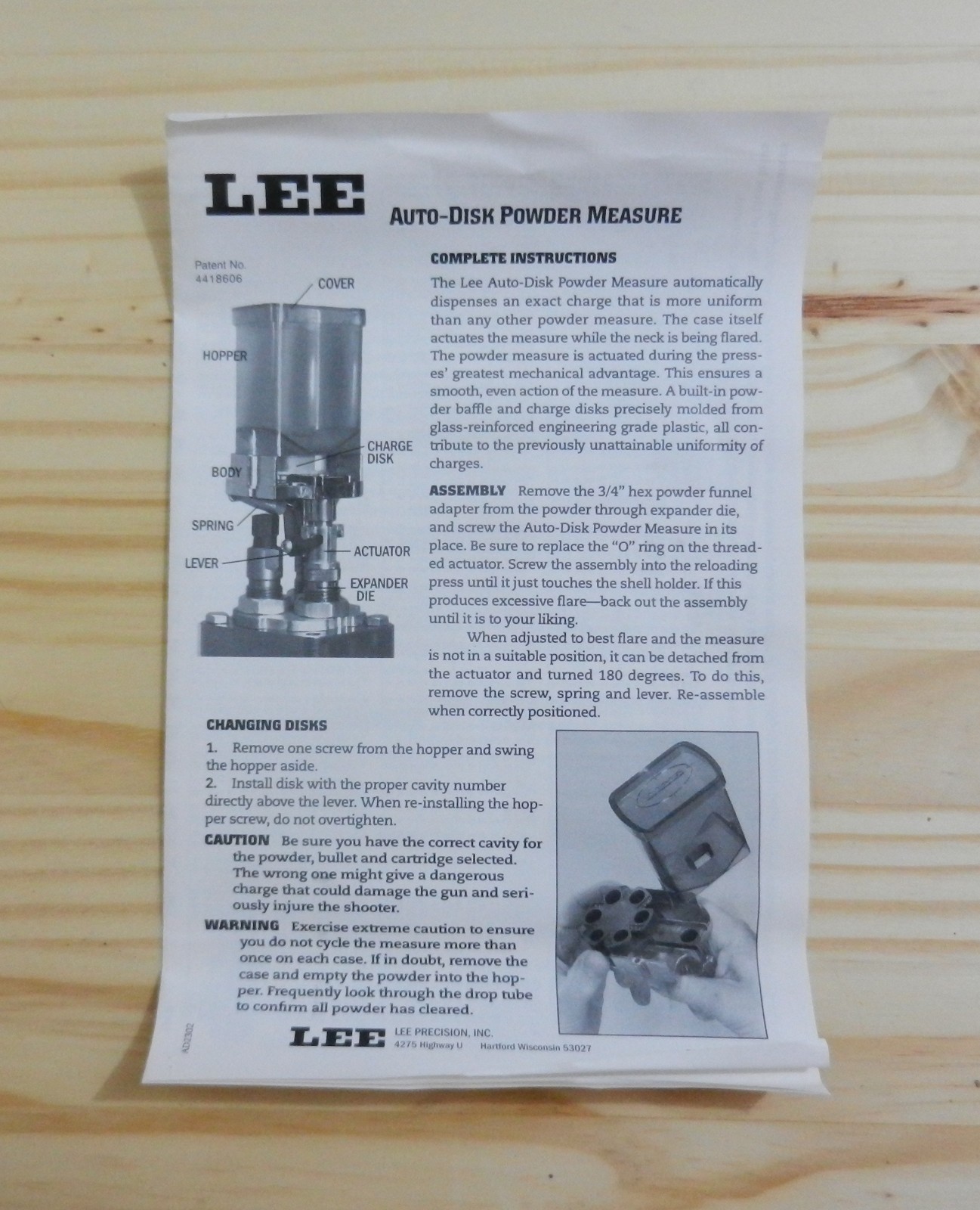 Lee Reloading; Double Disk Kit; FOR: Auto-Disk Powder Measure; 90195