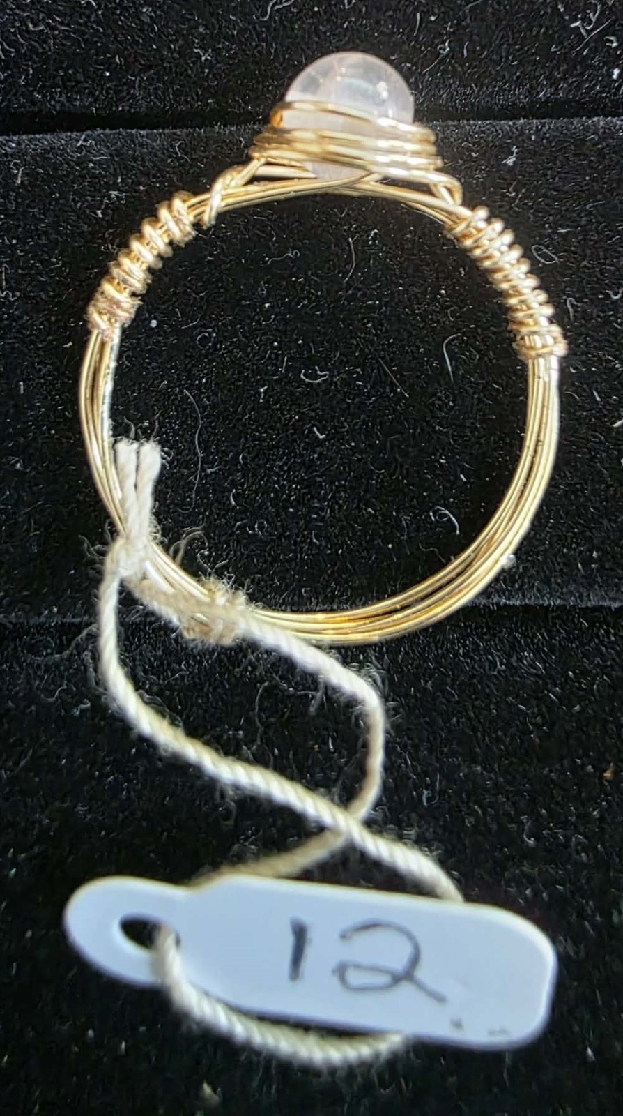 Handmade size 12 wire-wrapped Rose Quartz rings with Gold-Tone plated wire