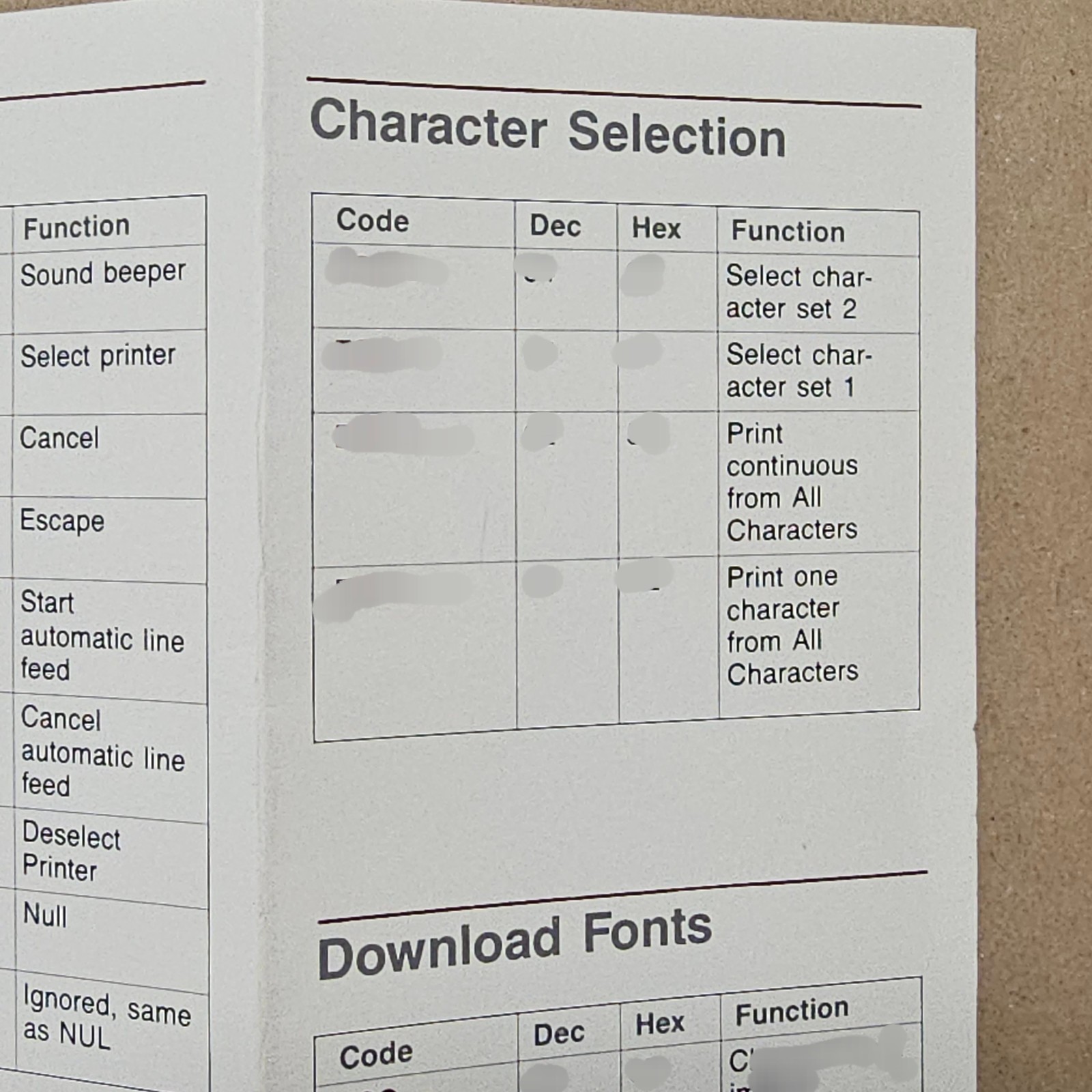 Vintage IBM ProPrinter Control Codes and Escape Sequence Quick Reference Card