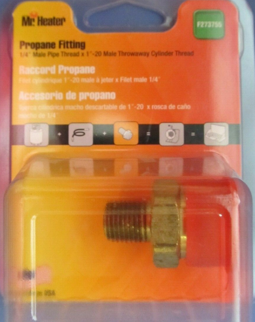 Mr Heater Male Throwaway Cylinder Adapter 1"-20 x 1/4" MPT # F273755   NEW