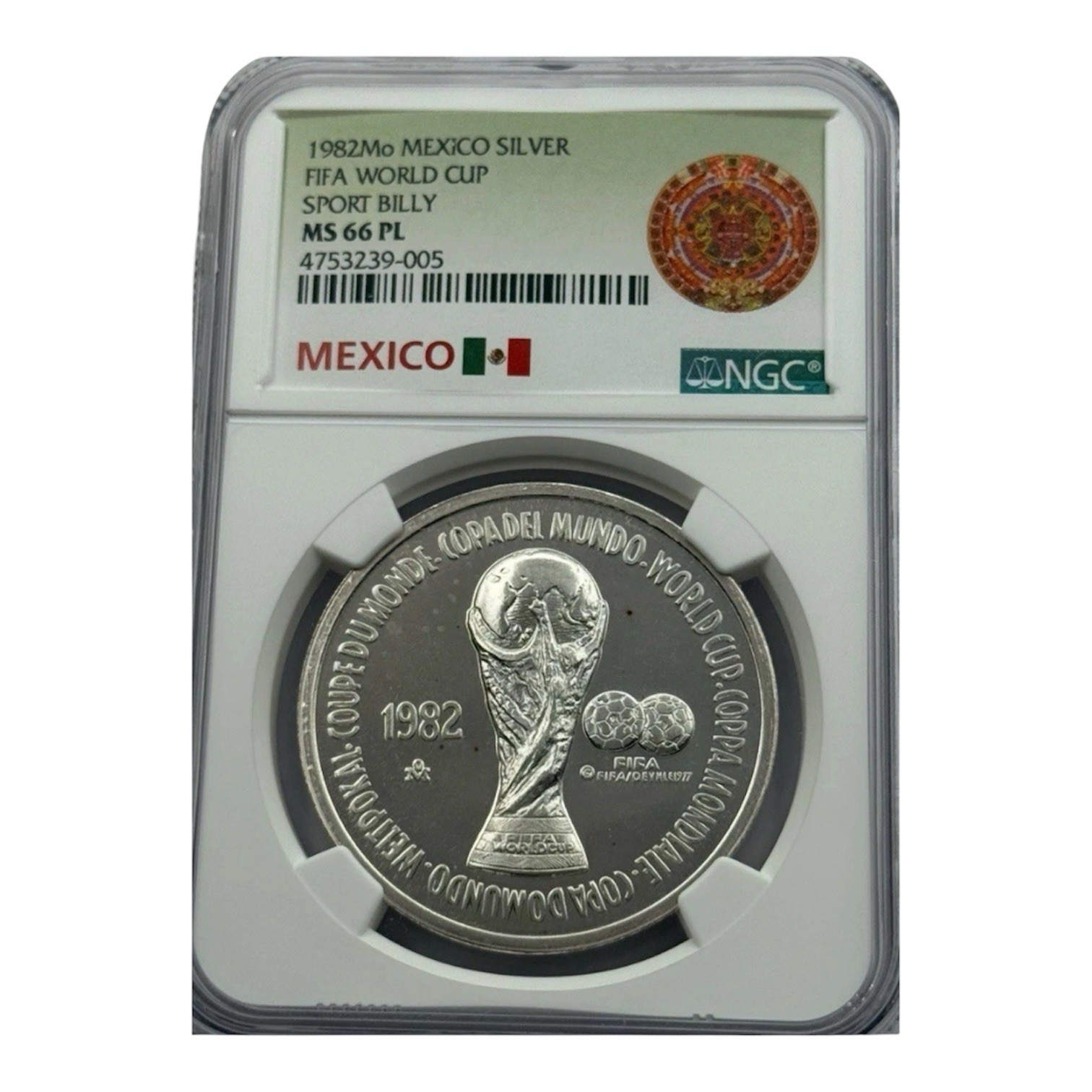 1982-Mexico Silver Medal-“Sport Billy”-FIFA World Cup-NGC MS 66PL-Top Pop-