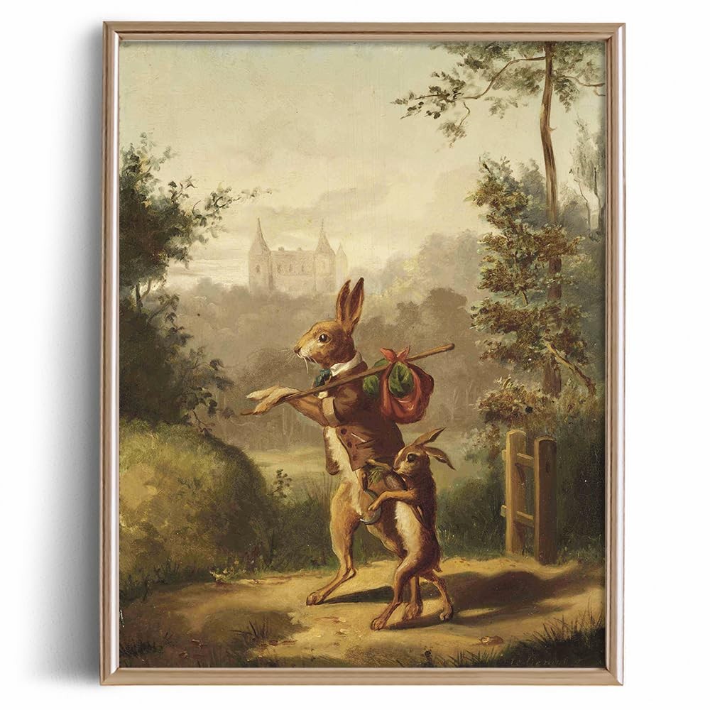 Vintage Rabbit Wall Art - Spring Easter Bunny Poster 11x14, Lovely 4
