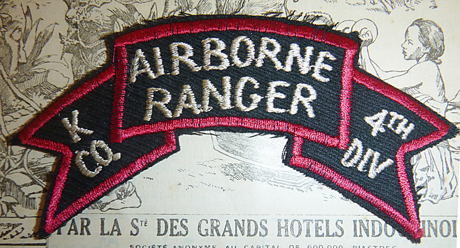 AIRBORNE RANGER - Shoulder Scroll Patch - K Co 4th Infantry - Vietnam War - M.62