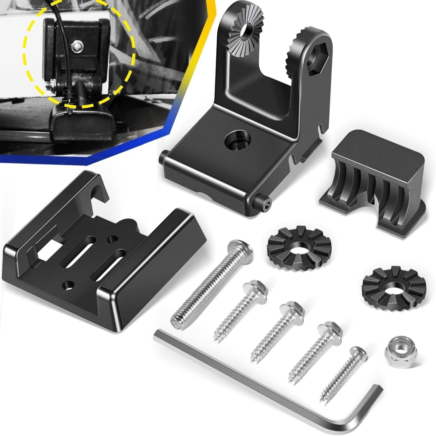 Compact XNT Transducer Mount Bracket - Marine Steel, Easy Installation, Black