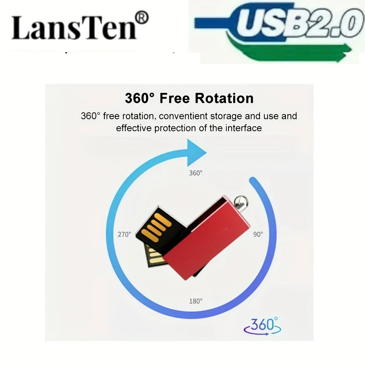 Lansten Mini Rotating 64GB USB 2.0 Flash Drive - Red Flash Drive