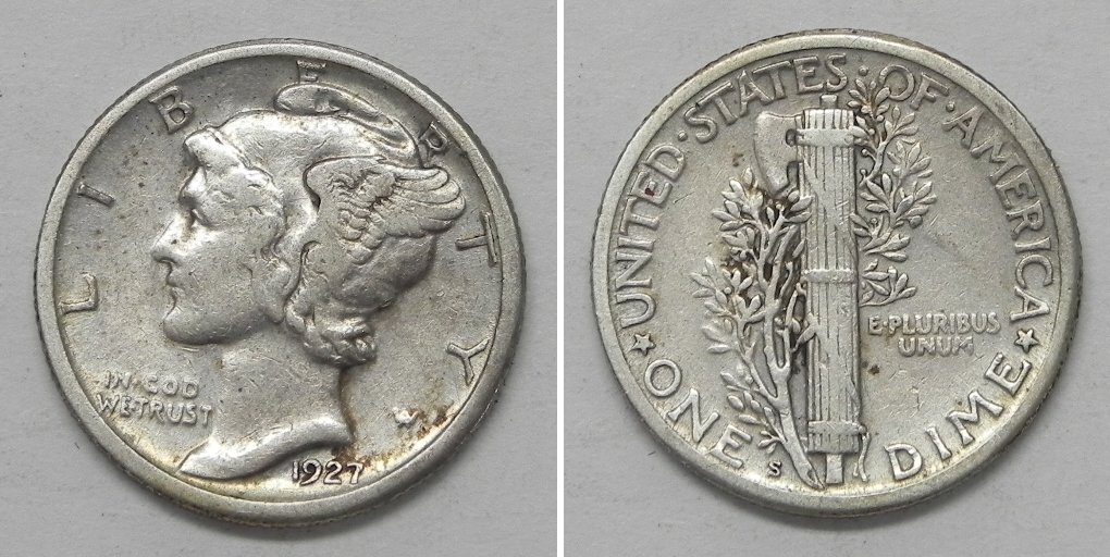 X6020 1927-S Mercury Dime 10c, XF, Tough Date