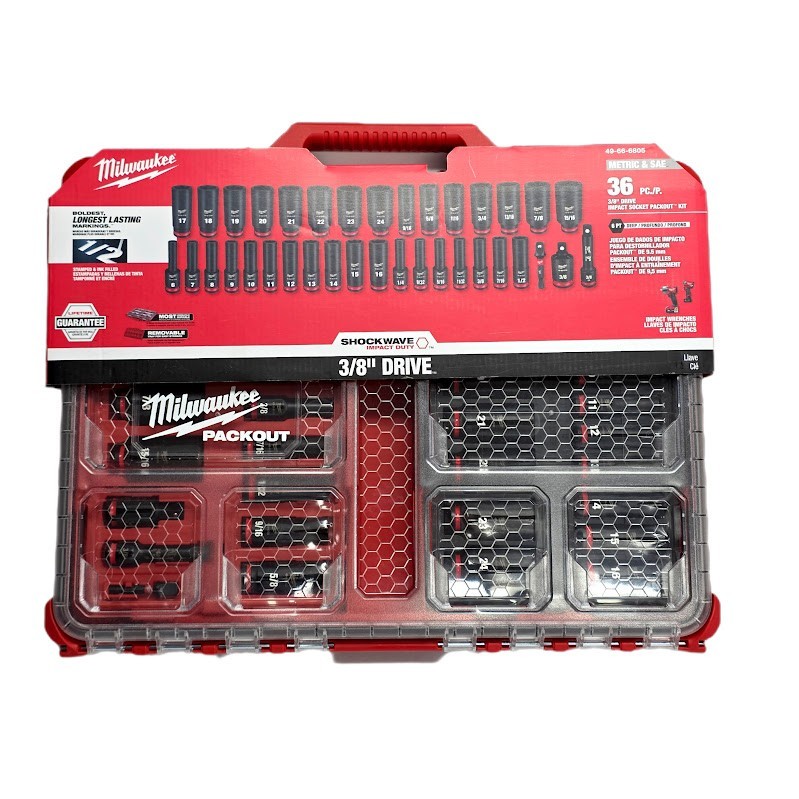 Milwaukee 49-66-6805 SHOCKWAVE Impact Duty Socket 3/8 Dr 36PC PACKOUT Set