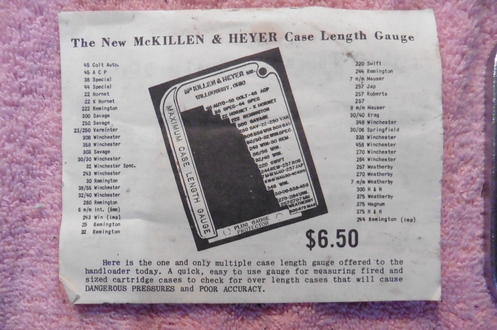 Vintage McKillen & Heyer Maximum Case Length Gauge Reloading Cartridge Cases
