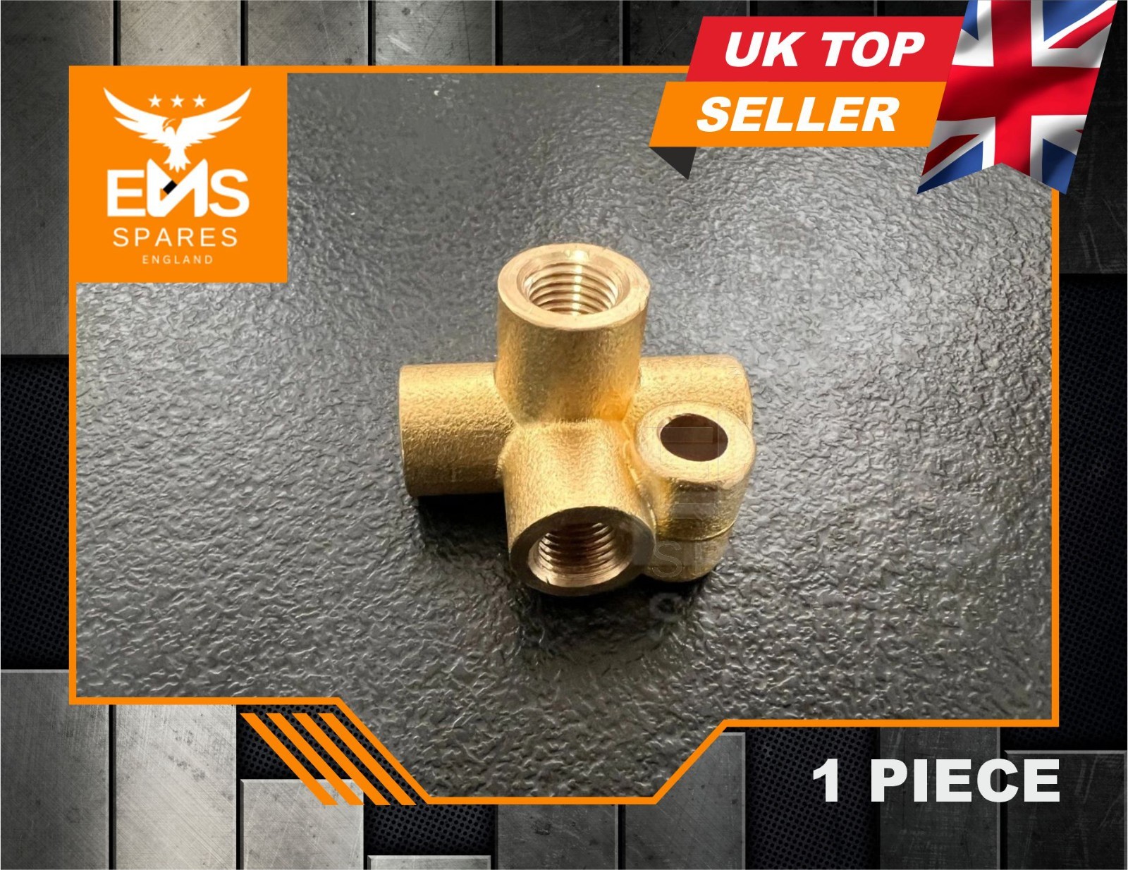 Brass Brake Pipe Fitting 4 Way Adaptor 3/8" UNF x 24 TPI for 3/16" Pipe T Piece