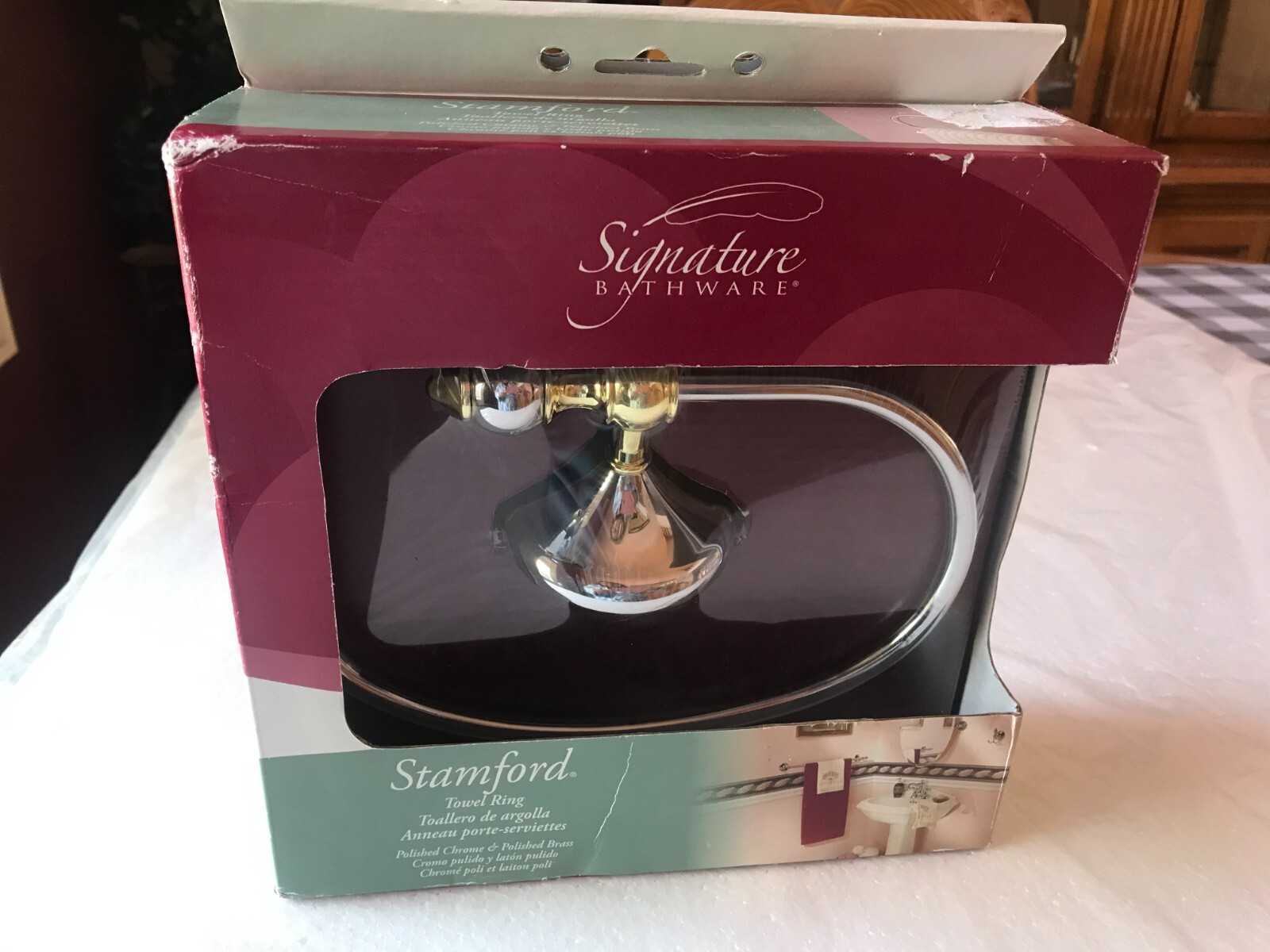 Signature Bathware Stamford Towel Ring, Polished Chrome & Polished Brass Finish