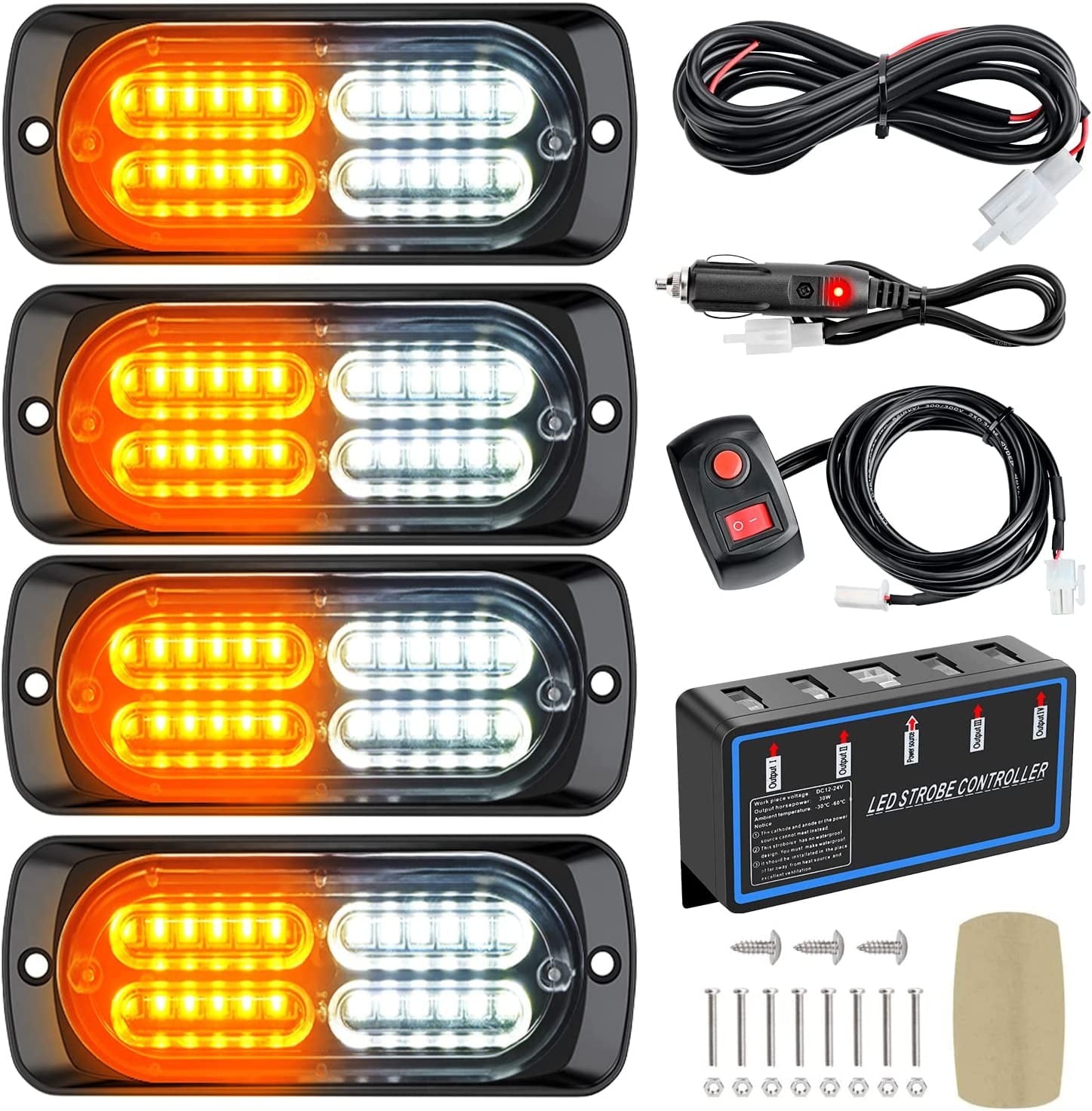 12-24V 24 LED Bright White Sync Feature Emergency Hazard Warning Strobe Lights