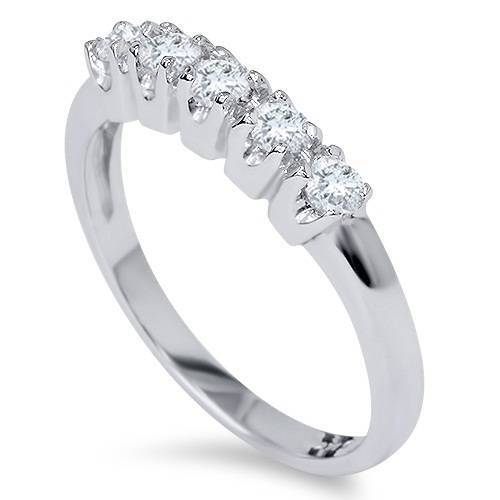 F/VS .25Ct Five Stone EX3 Lab Grown Diamond Wedding Ring 14k White Gold