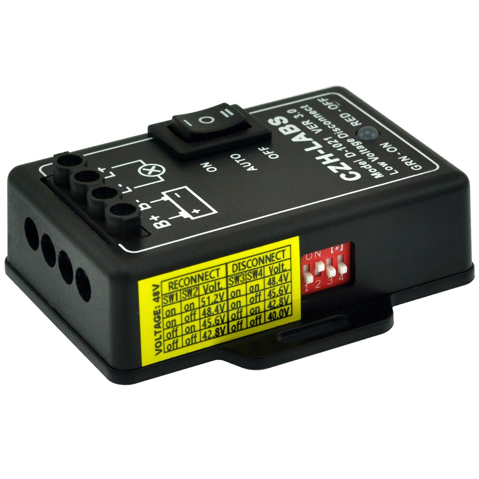 LVD Low Voltage Disconnect Module. (48V / 30Amp, Black, Rocker Switch, Automa