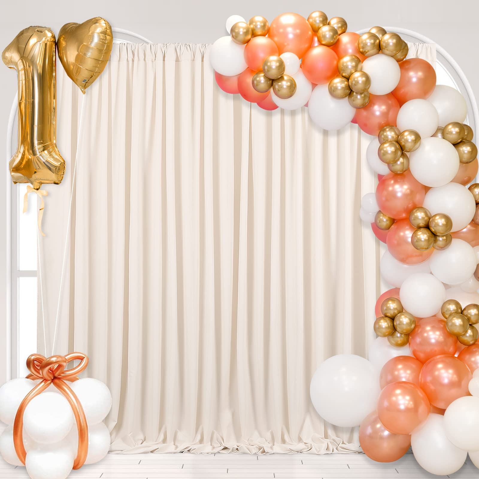 B-Cool Wrinkle Ivory Backdrop Curtains 2 Panels 5Ftx8Ft Polyester Wedding