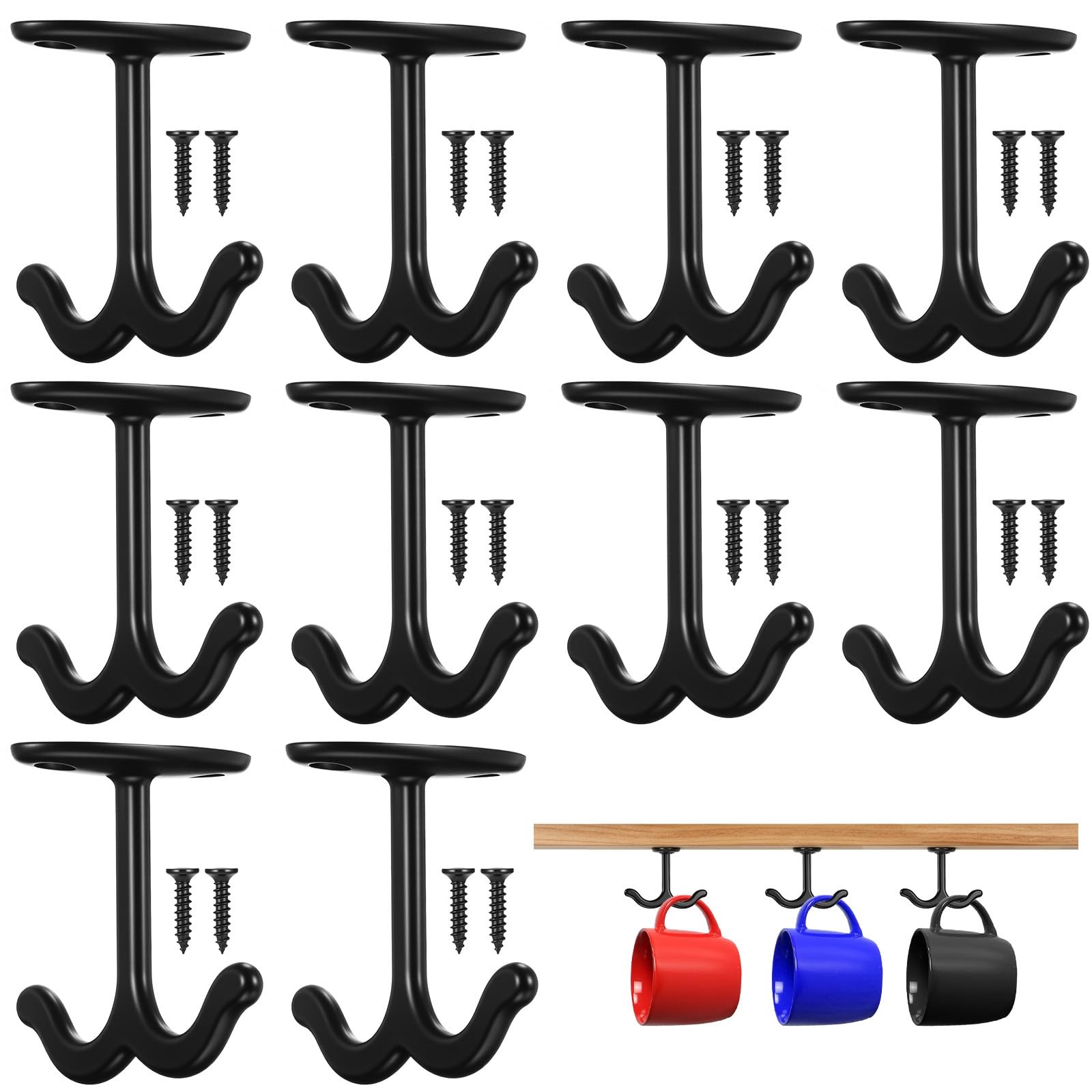 Tolare 10 Pcs Under Shelf Hooks, Zinc Alloy Double Prong Under Cabinet Hooks ...