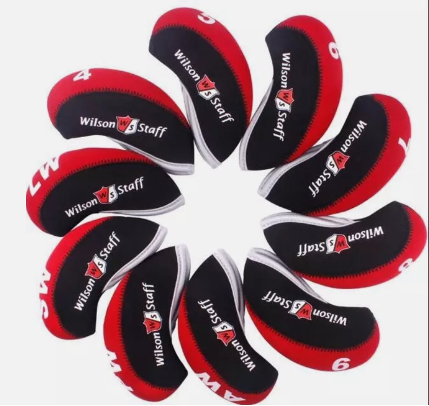 10Pcs Golf Iron Headcovers for Wilson Staff Club Covers 4-9-APSL Red & Black