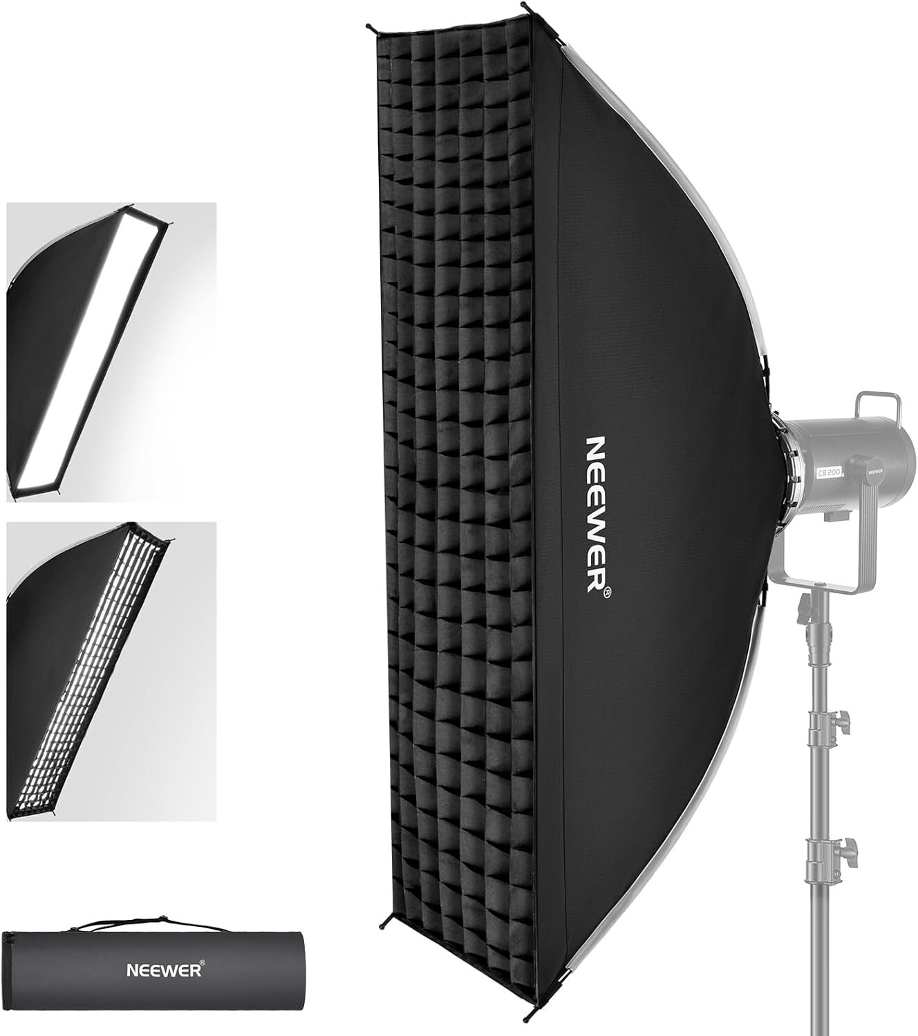 NEEWER 12"x47"/30x120cm Rectangular Folding Softbox w/Diffusers/Beam Grid/Bag