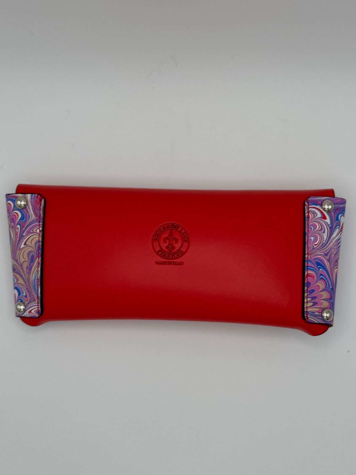 Handmade Leather and Marbled Painted Sunglasses Case - Red