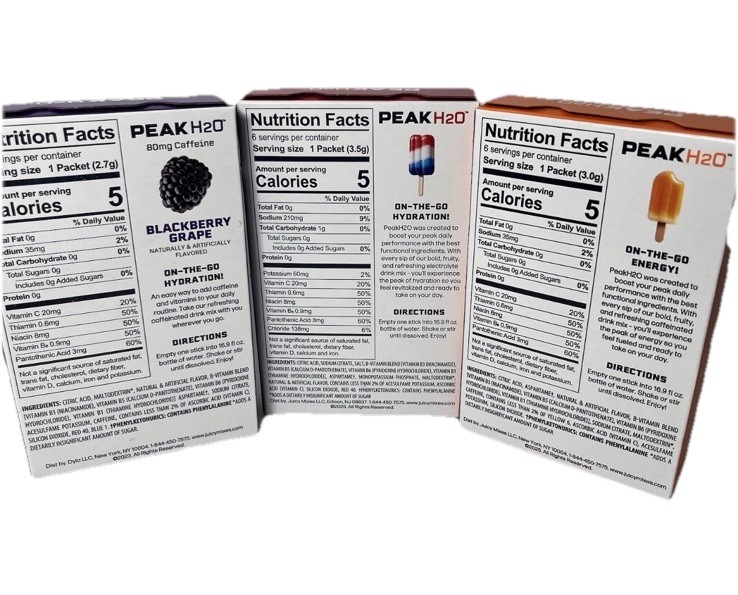 PEAK H2O ENERGY Zero Sugar Caffeine Electrolyte Orange Blackberry Ice Pop 3packs