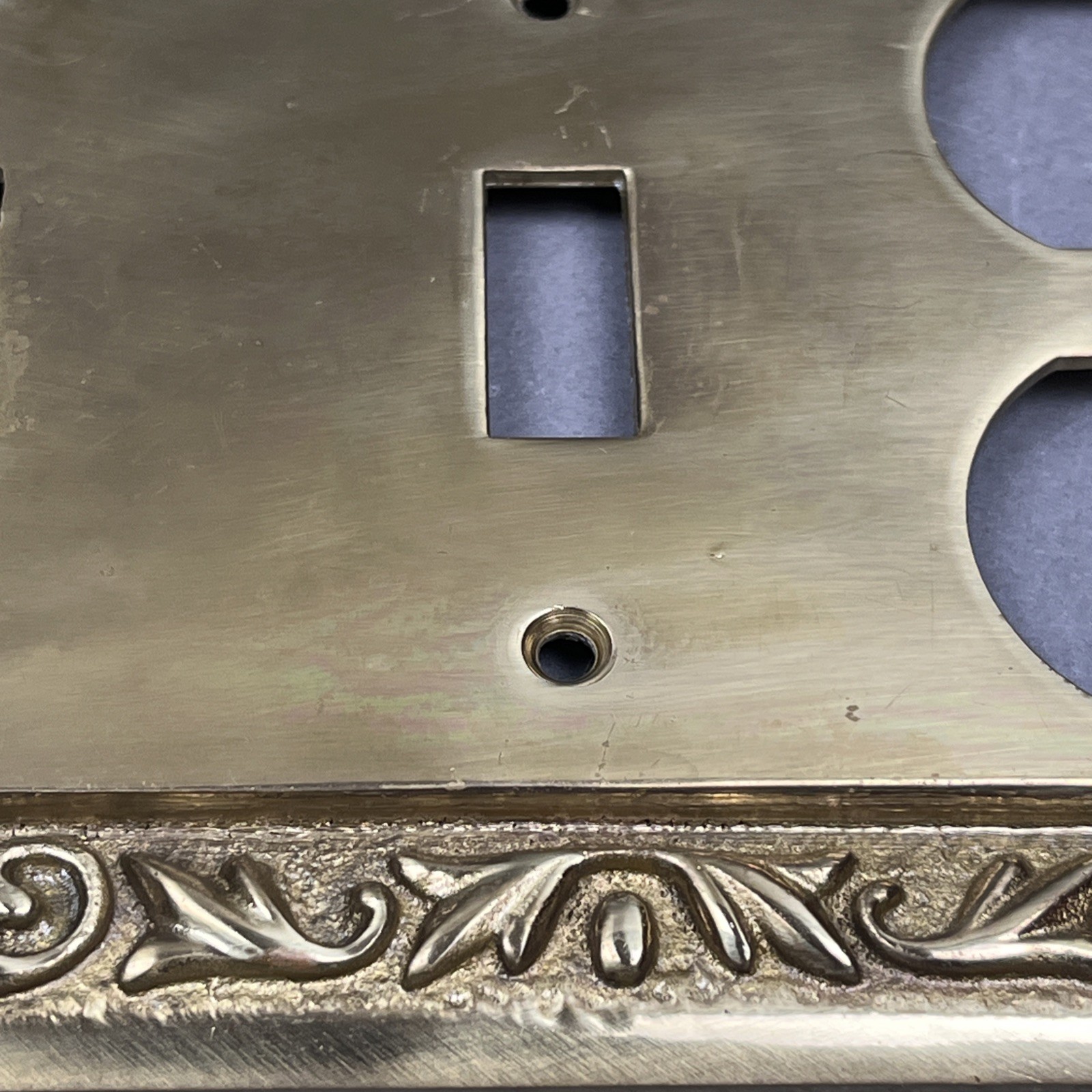 Solid Cast Brass Switch Plate 3-Gang Combination Duplex Outlet 2-Toggle Switch