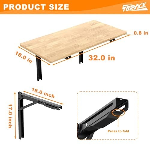 Heavy Duty Folding Wall Workbench - Space-Saving Collapsible Desk for Garage, 55