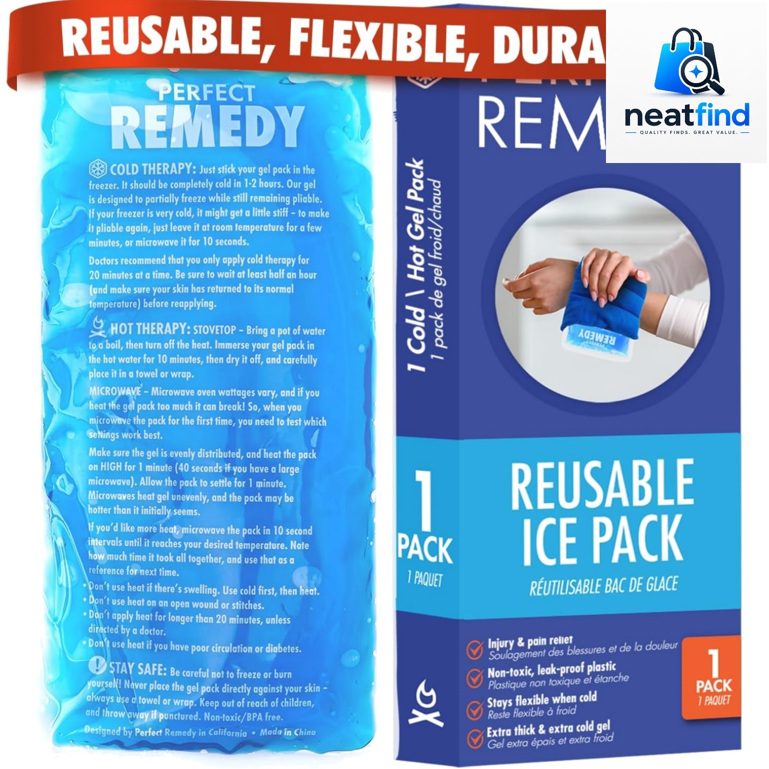 Gel Ice Pack - Hot & Cold Compress, Reusable Injury Ice Pack for Knee, Should...