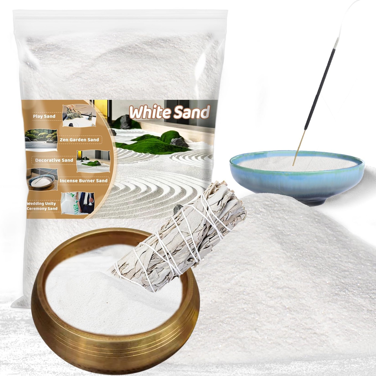RAINFLOW 15 OZ Fine White Sand for Crafts - Quartz Zen Garden 15 OZ,