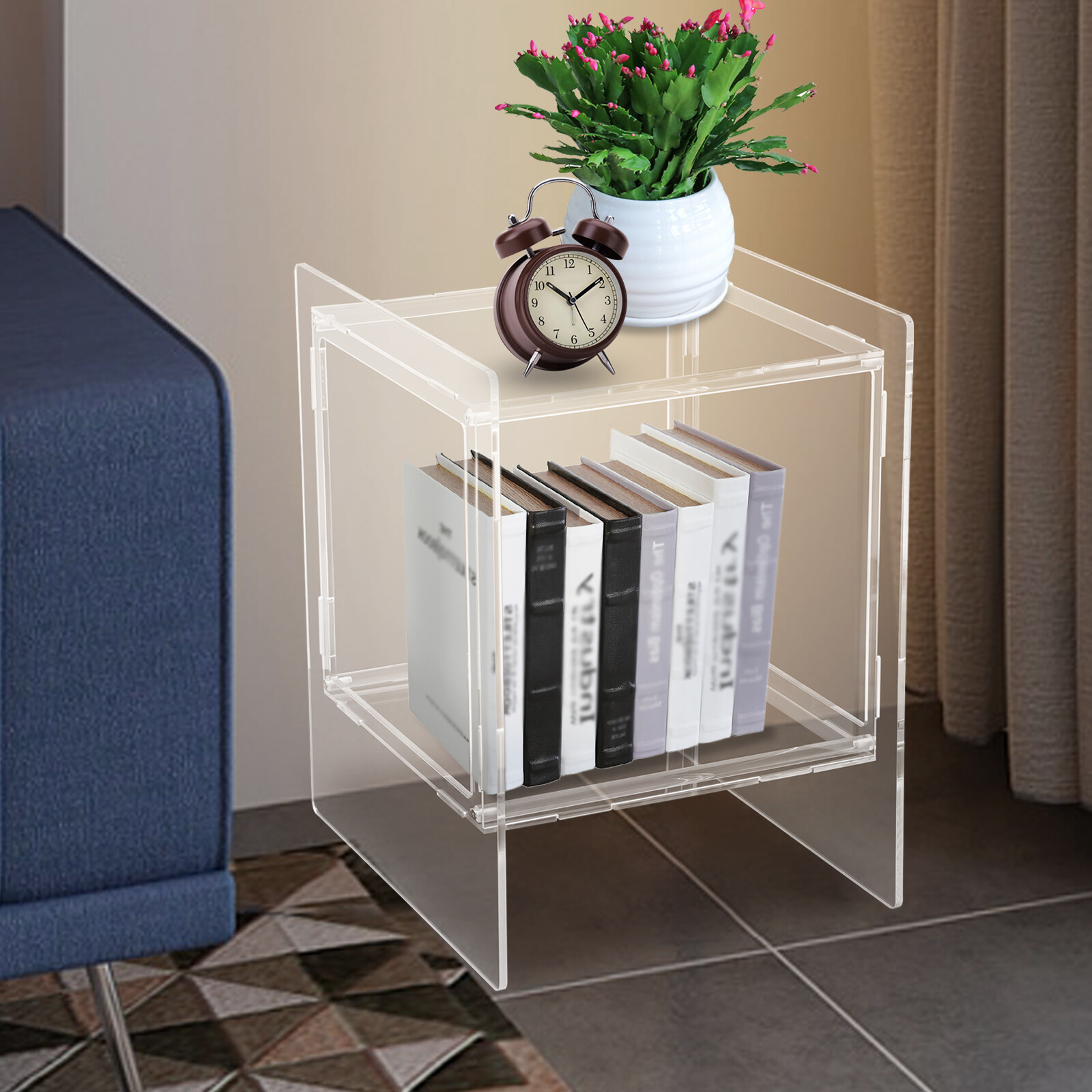 2 Tires Clear Side End Table Acrylic Coffee Table for Living Room Bedside Table