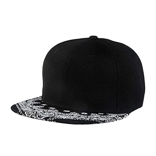 Trucker Hat Fashion Mens Women Snapback Hats - Flat Bill One Size Paisley Black