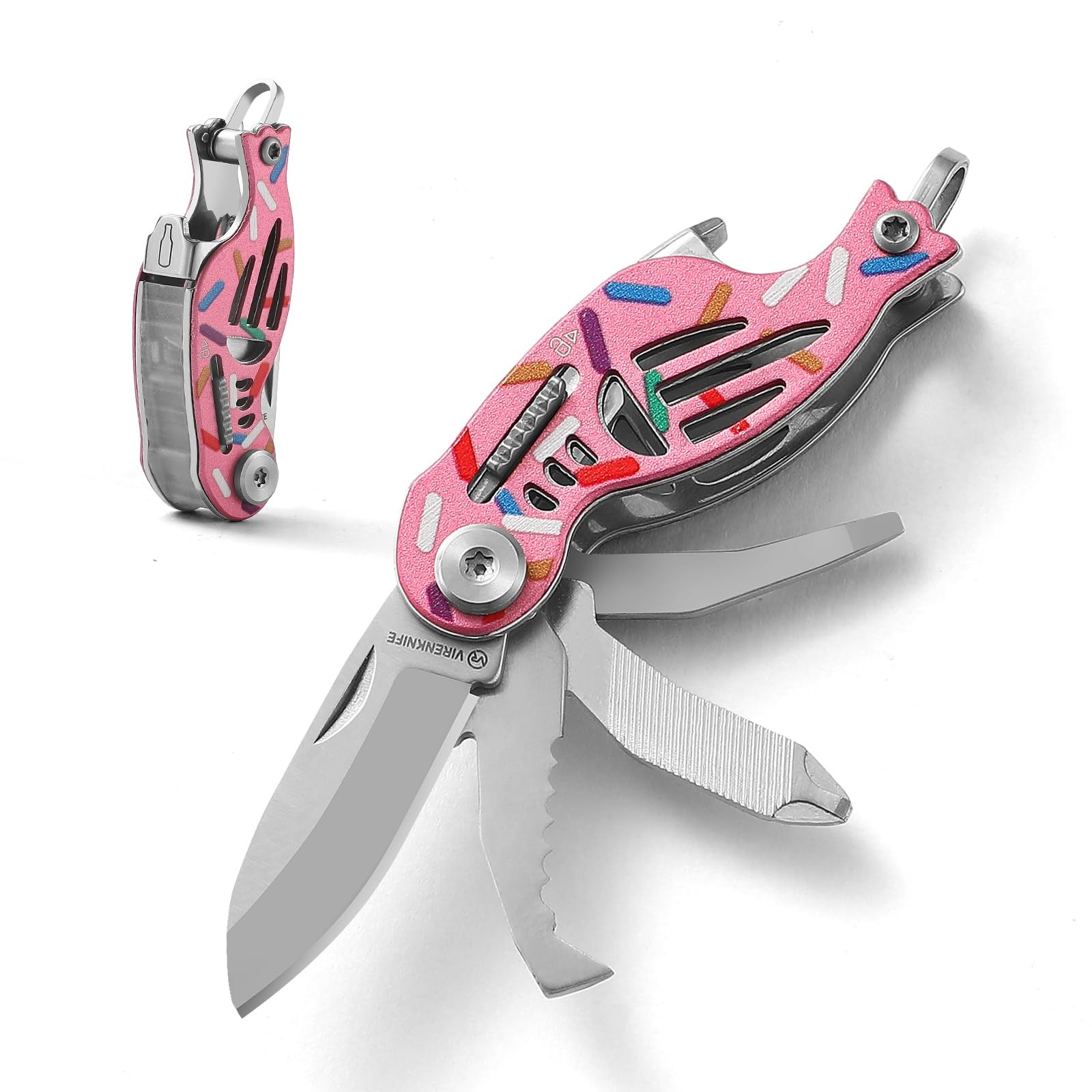 VIRENKNIFE Folding Pocket Utility Knife,Keychain Knife，9 in 1 Multitool，Packa...