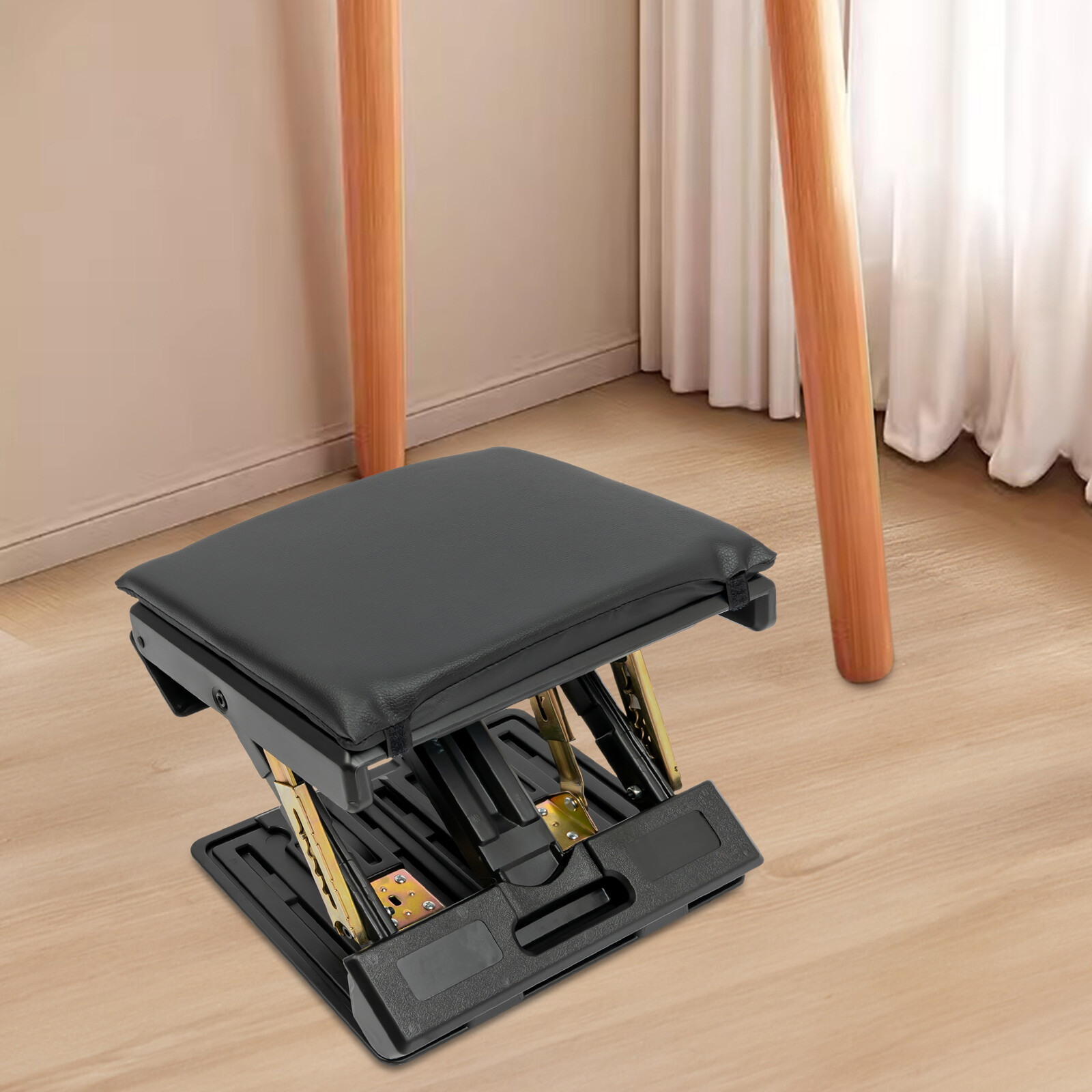 12.4*12.4*3.35in Black ABS& PU& Sponge& Copper Ergonomic Foldable Footrest ﻿ ﻿