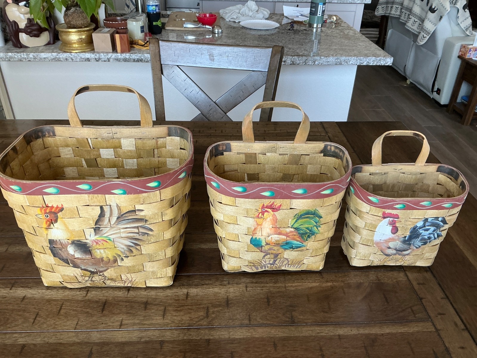 Baskets With Roosters Set Of 3 Can Hang On The Wall Also