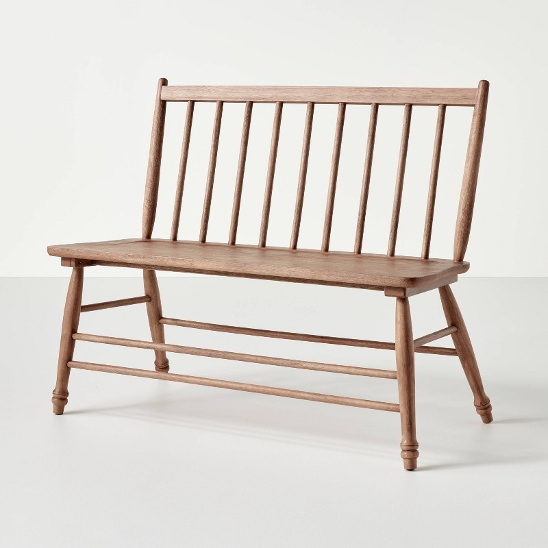 Vintage Windsor Dining Bench 44" Aged Oak Rubberwood Frame