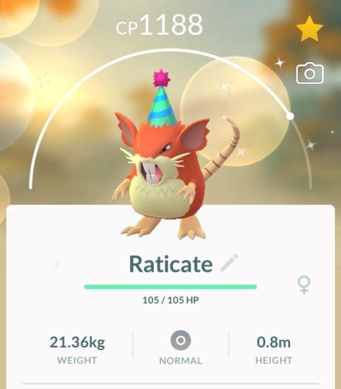 ✨ Shiny Raticate wearing a party hat - P T C - Description