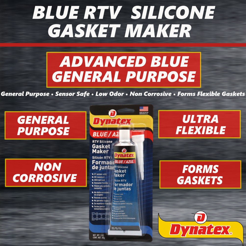 Dynatex Blue RTV Gasket Maker 3oz Tube Sensor Safe, Gear Oil Resistant(3-Pack)