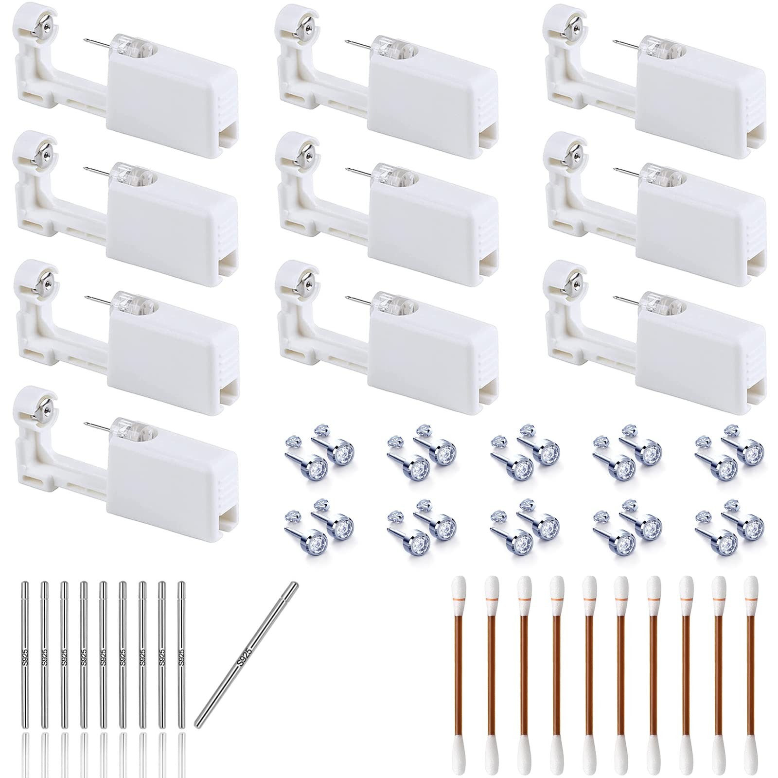 Self Ear Piercing Kit - 10 Pack Disposable Gun with Sterling Silver Ear Stick...