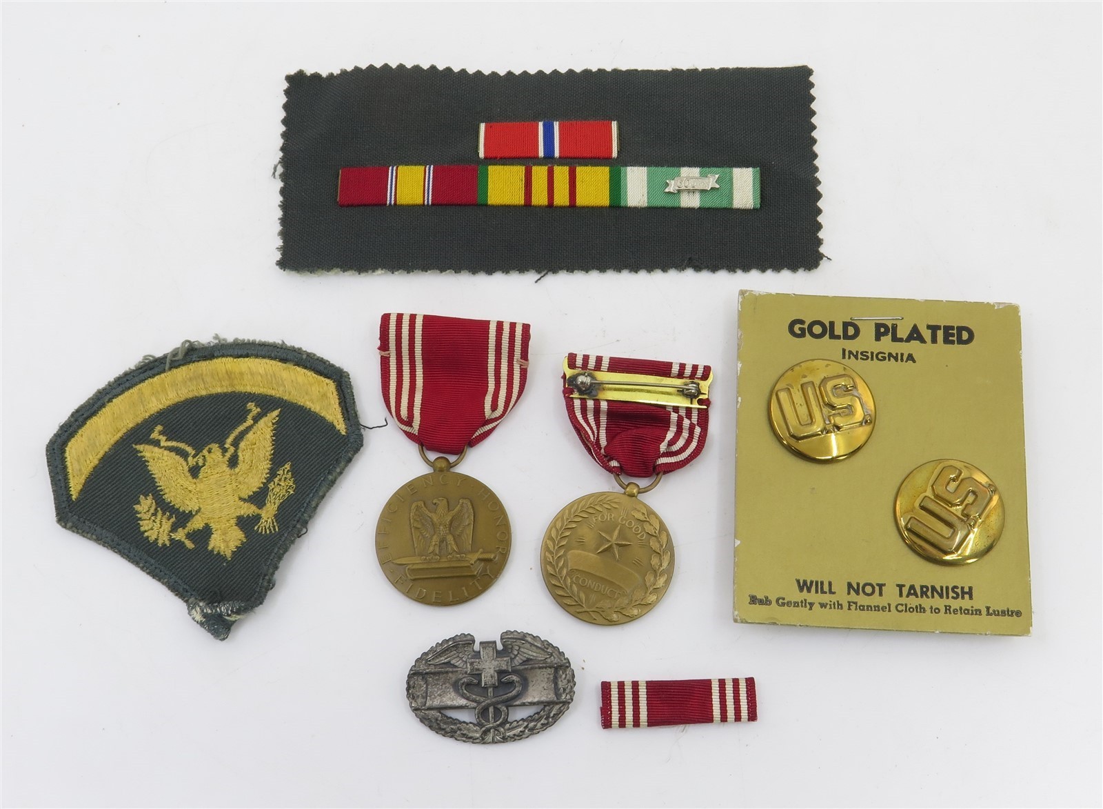 Authentic WWII US Army Medal Collection Good Conduct Combat Medic & Gold Plated