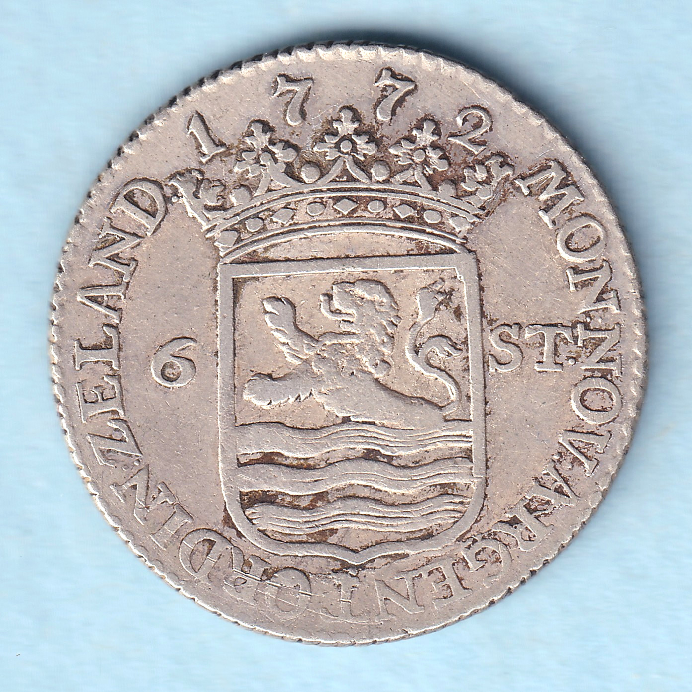 Netherlands - Zeeland..  1772 6 Stuiver..  Ship..  aVF