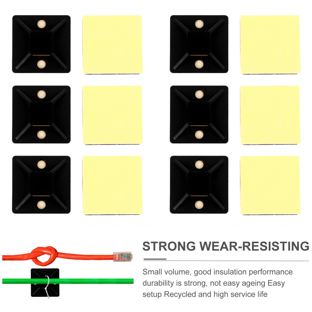 100pcs Square Self-Adhesive Cable Tie Mount Base Wire Cable Organizer (Black)