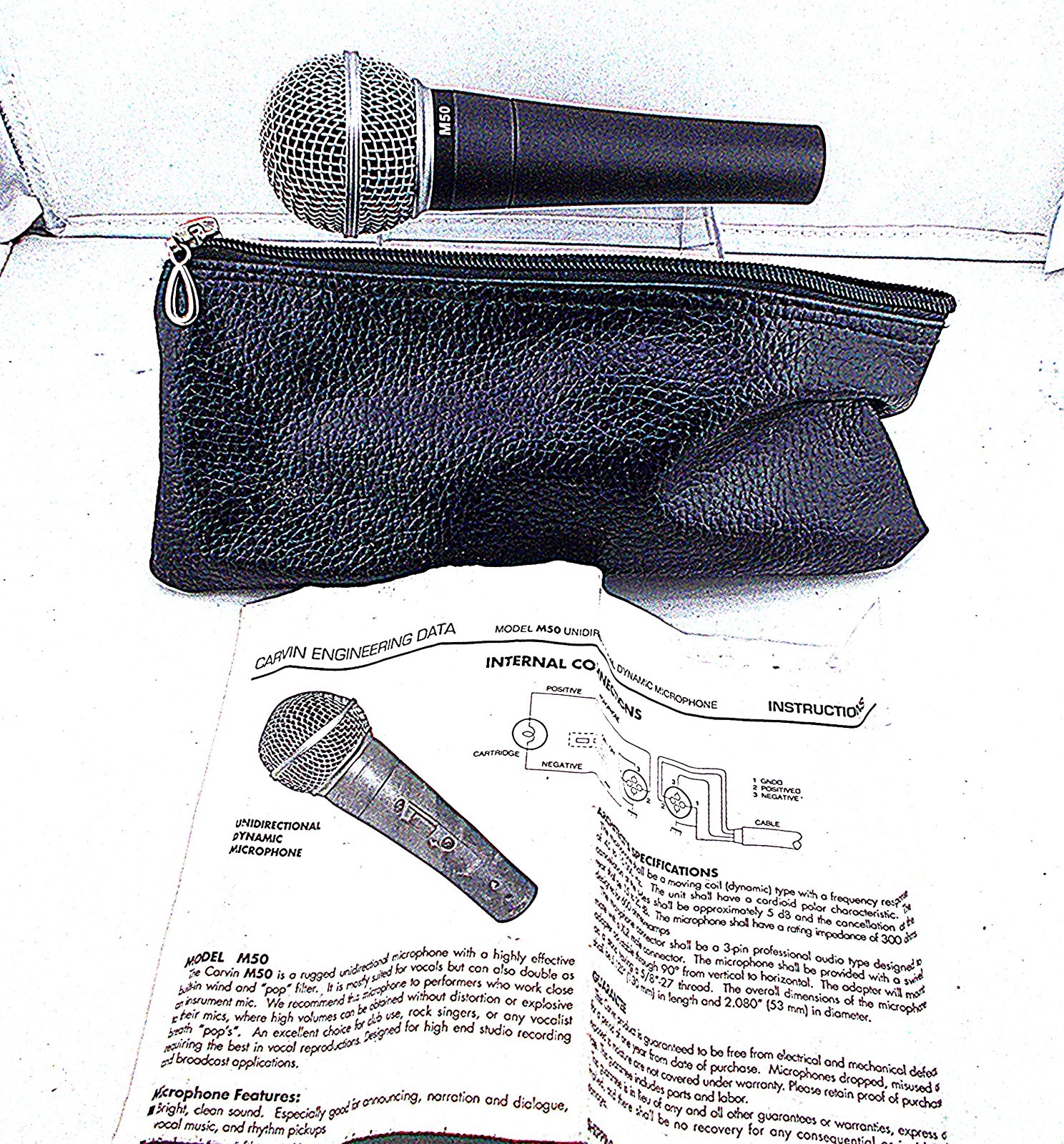 CARVIN M50 Dynamic Microphone w/ Cardioid pattern &manual, pouch, ON/OFF switch