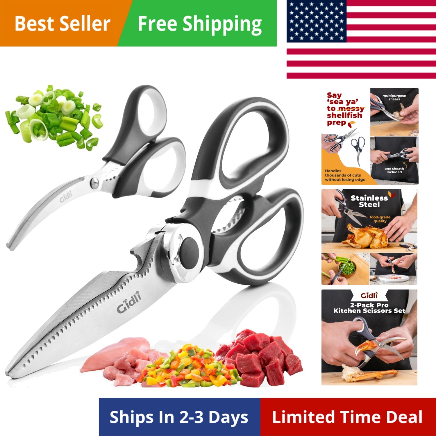 Kitchen Shears by - Liftime Replacement * - Includes Seafood Scissors As a Bo...