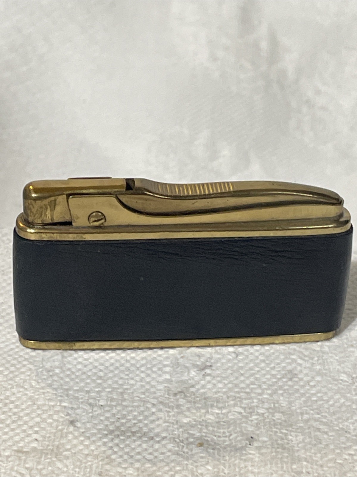 Alpco Automatic Lighter Brown Grained Leather Wrapped Gold Case