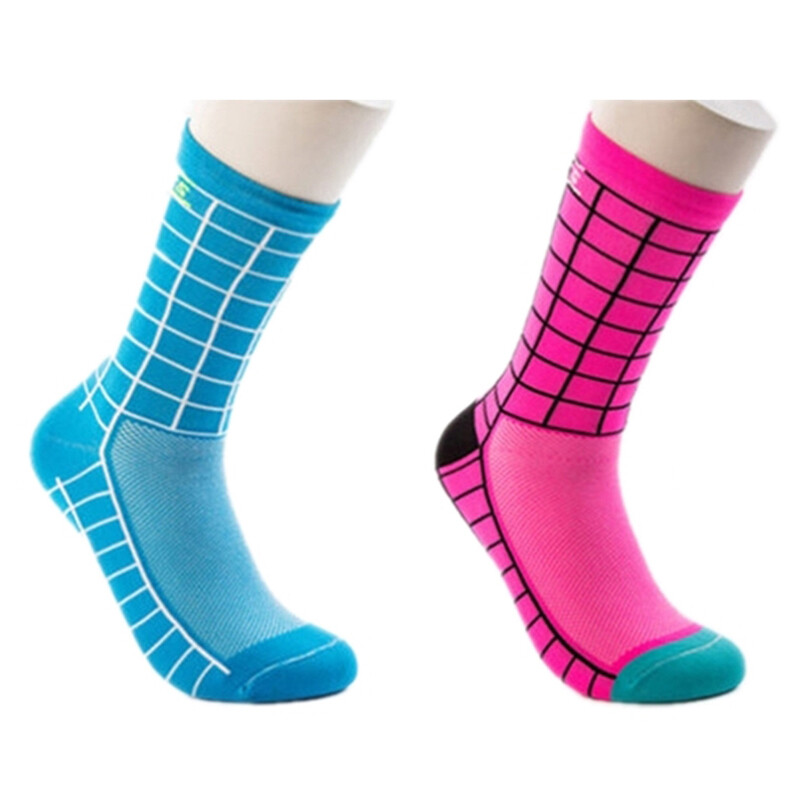 2 Pairs Cycling Socks Pro Road Bicycle Riding Bike Sports Ankle Socks Blue Pink